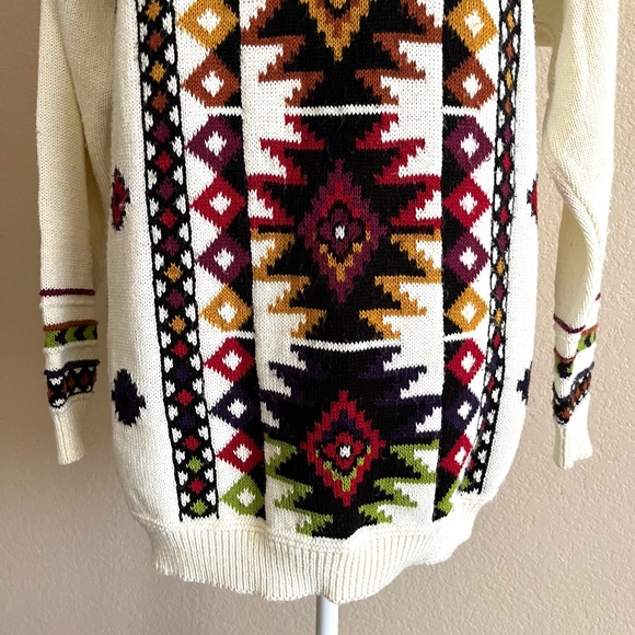 Vintage 80s Beldochpopper Crewneck Cream Aztec oversized grandpa Sweater Size M - Picture 8 of 13